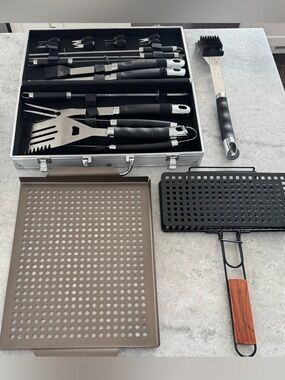 Stainless Steel BBQ Barbecue Grilling and Utensil Set with Carrying Case